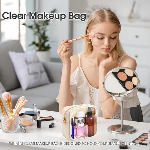 Meanplan 3 قطع حقيبة مستحضرات تجميل شفافة صغيرة مقاومة للماء حقيبة مكياج للنساء حقيبة مستحضرات تجميل صغيرة محمولة للمحفظة بسحاب وحقائب لطيفة ومكياج وأدوات الزينة ومحفظة سفر in Kuwait