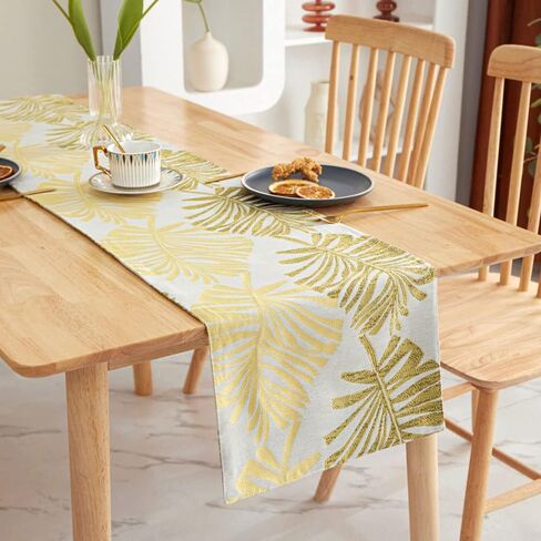 Cotton Linen Table Runner 63 Inch Long Green Palm Leaf Runners for Dining Table Everyday Use Holiday Decor (Green,12×63 Inch) in Kuwait