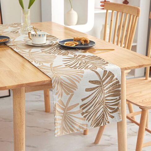 Cotton Linen Table Runner 63 Inch Long Green Palm Leaf Runners for Dining Table Everyday Use Holiday Decor (Green,12×63 Inch) in Kuwait