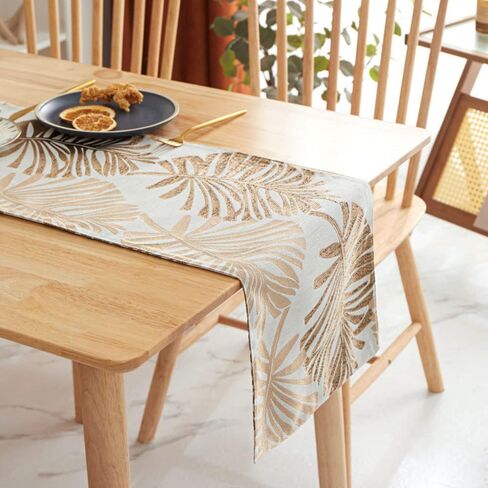 Cotton Linen Table Runner 63 Inch Long Green Palm Leaf Runners for Dining Table Everyday Use Holiday Decor (Green,12×63 Inch) in Kuwait
