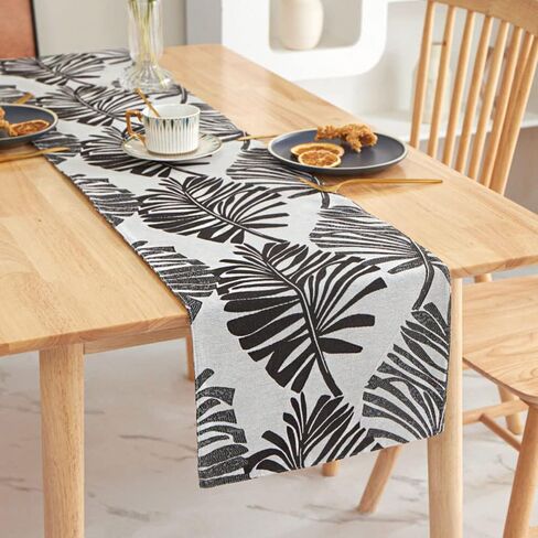 Cotton Linen Table Runner 63 Inch Long Green Palm Leaf Runners for Dining Table Everyday Use Holiday Decor (Green,12×63 Inch) in Kuwait