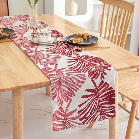 Cotton Linen Table Runner 63 Inch Long Green Palm Leaf Runners for Dining Table Everyday Use Holiday Decor (Green,12×63 Inch) in Kuwait