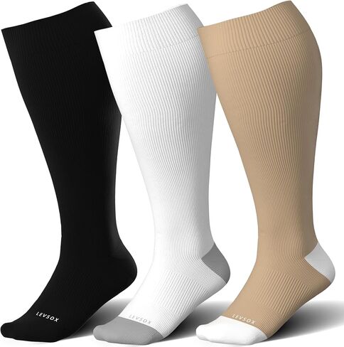 LEVSOX Wide Calf Compression Socks for Women&Men Plus Size 15-20mmHg Knee High Large Support Stockings for Circulation in Saudi Arabia