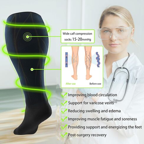 LEVSOX Wide Calf Compression Socks for Women&Men Plus Size 15-20mmHg Knee High Large Support Stockings for Circulation in Saudi Arabia