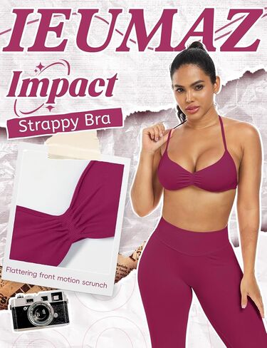 Impact Strappy Sports Bras for Women Seamless Padded Twill Knit Deep V Halter Workout Gym Tops Yoga Bras for Women in Saudi Arabia