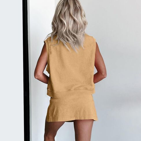 Two Piece Sets for Women Cotton Skort Sets 2 Piece Set Summer Sleeveless Womens Tank Tops Matching Tennis Skirt in Kuwait