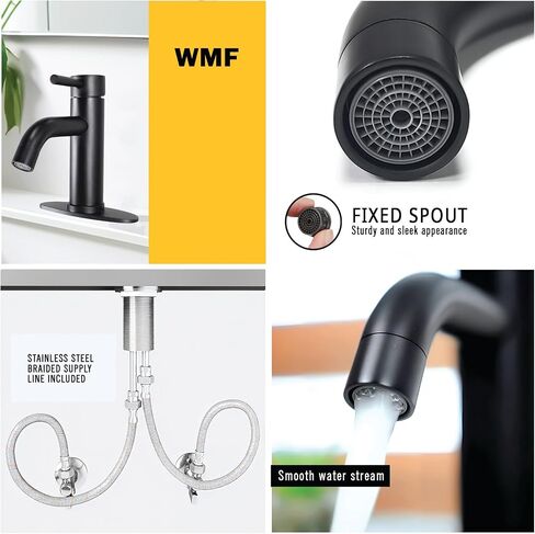 WMF Single Handle Bathroom Faucet, Brushed Nickel Bath Faucet, with Pop Up Drain & Deck Plate, Single Hole 4" Centerset Faucet for Vanity, Countertop, Washbasin, Farmhouse, Lavatory Bathroom Sink in Saudi Arabia