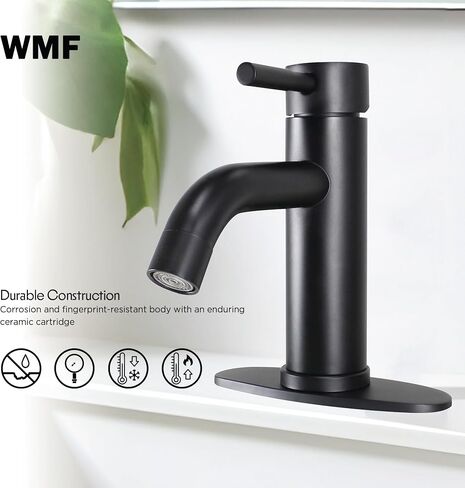 WMF Single Handle Bathroom Faucet, Brushed Nickel Bath Faucet, with Pop Up Drain & Deck Plate, Single Hole 4" Centerset Faucet for Vanity, Countertop, Washbasin, Farmhouse, Lavatory Bathroom Sink in Saudi Arabia