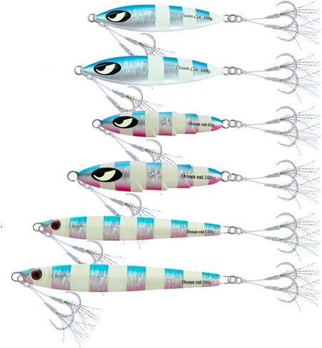 OCEAN CAT 1 PC Lead Metal Flat Slow Fall Pitch Fishing Jigs Lures Sinking Vertical Jigging Painted Spoons Bait with Butterfly Hook for Saltwater Fishing in Kuwait