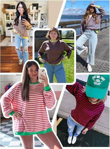 فيسويو نساء من النوع الثقيل ذو الحجم الكبير من النوع الثقيل بلون بلوك طاقم طاقم طويل الأكمام قميص فضفاضة فضفاضة سحب غير رسمية من ملابس y2k in Kuwait