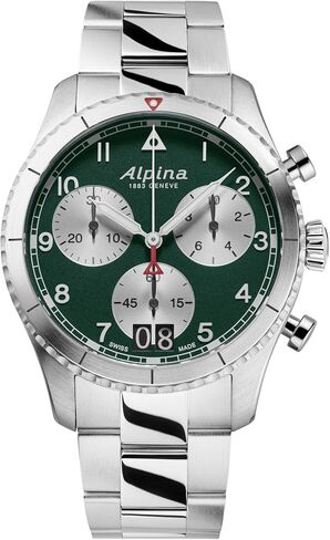 Alpina Men's Startimer Chronograph Big Date Swiss Quartz Stainless Steel Watchm Black Dial Model: AL-372BW4S26B in Saudi Arabia