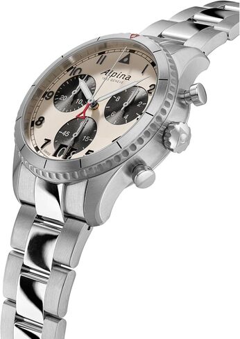 Alpina Men's Startimer Chronograph Big Date Swiss Quartz Stainless Steel Watchm Black Dial Model: AL-372BW4S26B in Saudi Arabia