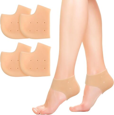 2 Pairs Silicone Heel Cups Blister Prevention Heel Sleeves Gel Guard for Women and Men Heel Pain Relief (Flesh Colored, One Size) in Kuwait