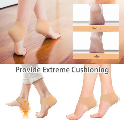 2 Pairs Silicone Heel Cups Blister Prevention Heel Sleeves Gel Guard for Women and Men Heel Pain Relief (Flesh Colored, One Size) in Kuwait