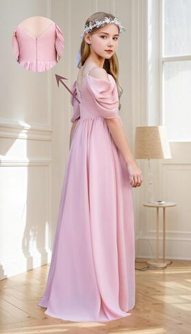 Junior Bridesmaid Dresses for Kids Chiffon Flower Girl Dress High Low Pageant Communion Dress Off Shoulder in Saudi Arabia