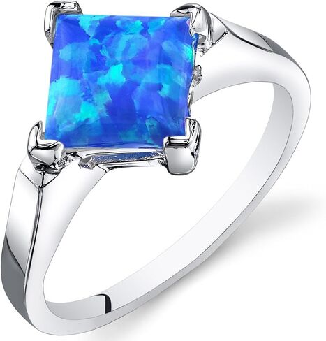 أنشأت Peora Fire Blue Opal Classic Solitaire For For Women 925 Sterling Silver ، 1.50 Carats Princess Cut 7mm ، أحجام من 5 إلى 9 in Saudi Arabia