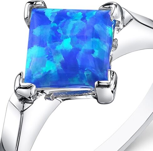 أنشأت Peora Fire Blue Opal Classic Solitaire For For Women 925 Sterling Silver ، 1.50 Carats Princess Cut 7mm ، أحجام من 5 إلى 9 in Saudi Arabia