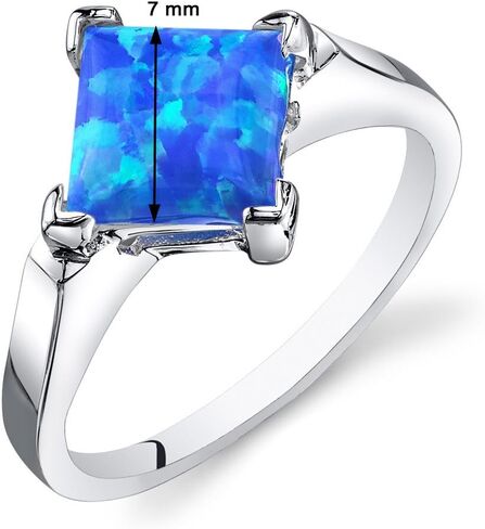 أنشأت Peora Fire Blue Opal Classic Solitaire For For Women 925 Sterling Silver ، 1.50 Carats Princess Cut 7mm ، أحجام من 5 إلى 9 in Saudi Arabia