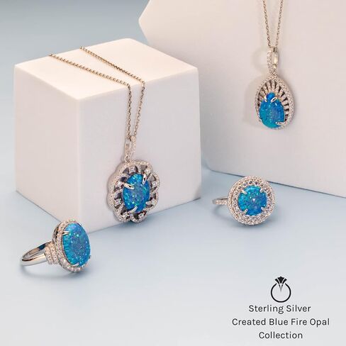أنشأت Peora Fire Blue Opal Classic Solitaire For For Women 925 Sterling Silver ، 1.50 Carats Princess Cut 7mm ، أحجام من 5 إلى 9 in Saudi Arabia
