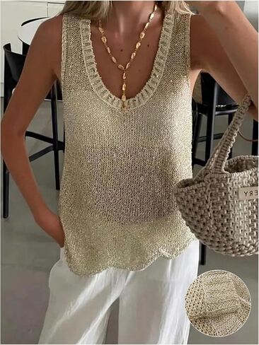 Floerns Women's Going Out Sleeveless Knitted Sweater Vest Rhinestone Pullover Tank Tops in Saudi Arabia