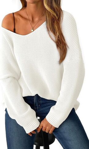 Women's V Neck Oversized Sweaters Off The Shoulder Long Sleeve Pullover Sweater Loose Fit Fall Outfits 2025 Trendy in Saudi Arabia