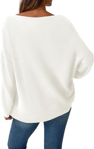 Women's V Neck Oversized Sweaters Off The Shoulder Long Sleeve Pullover Sweater Loose Fit Fall Outfits 2025 Trendy in Saudi Arabia