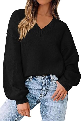BTFBM Casual Long Sleeve Sweaters for Women Loose V Neck Ribbed Knit Pullover Tops Womens Fall Fashion 2025 in Kuwait