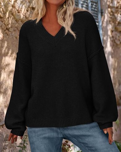 BTFBM Casual Long Sleeve Sweaters for Women Loose V Neck Ribbed Knit Pullover Tops Womens Fall Fashion 2025 in Kuwait