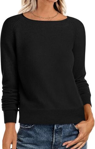 anrabess womens long sleeve boat neck عرضية ناعمة خفيفة الوزن سترة سحرة أساسية أعلى 2025 قميص الخريف ملابس السفر in Kuwait
