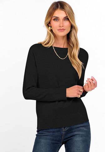 anrabess womens long sleeve boat neck عرضية ناعمة خفيفة الوزن سترة سحرة أساسية أعلى 2025 قميص الخريف ملابس السفر in Kuwait