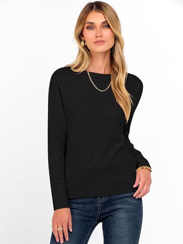 anrabess womens long sleeve boat neck عرضية ناعمة خفيفة الوزن سترة سحرة أساسية أعلى 2025 قميص الخريف ملابس السفر in Kuwait