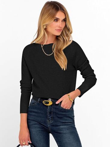 anrabess womens long sleeve boat neck عرضية ناعمة خفيفة الوزن سترة سحرة أساسية أعلى 2025 قميص الخريف ملابس السفر in Kuwait