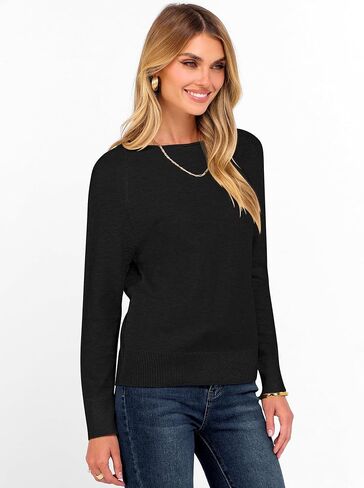 anrabess womens long sleeve boat neck عرضية ناعمة خفيفة الوزن سترة سحرة أساسية أعلى 2025 قميص الخريف ملابس السفر in Kuwait