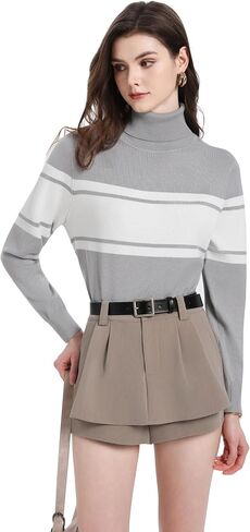 Women’s Classic-Fit Striped Long Sleeves Turtleneck Sweater, 2025 Fall Chic Lightweight Sporty Jumper in Saudi Arabia
