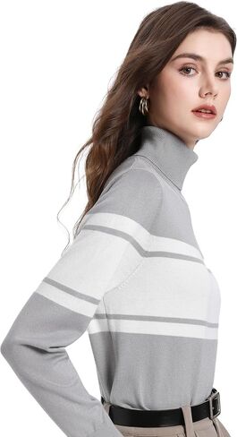 Women’s Classic-Fit Striped Long Sleeves Turtleneck Sweater, 2025 Fall Chic Lightweight Sporty Jumper in Saudi Arabia