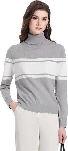 Women’s Classic-Fit Striped Long Sleeves Turtleneck Sweater, 2025 Fall Chic Lightweight Sporty Jumper in Saudi Arabia