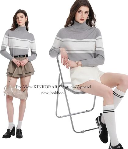 Women’s Classic-Fit Striped Long Sleeves Turtleneck Sweater, 2025 Fall Chic Lightweight Sporty Jumper in Saudi Arabia