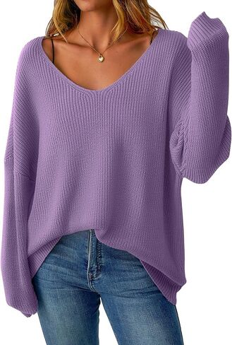 Women's V Neck Oversized Sweaters Off The Shoulder Long Sleeve Pullover Sweater Loose Fit Fall Outfits 2025 Trendy in Saudi Arabia