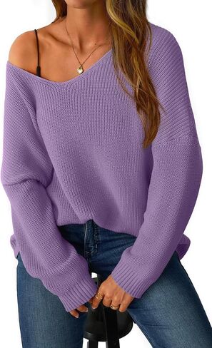 Women's V Neck Oversized Sweaters Off The Shoulder Long Sleeve Pullover Sweater Loose Fit Fall Outfits 2025 Trendy in Saudi Arabia
