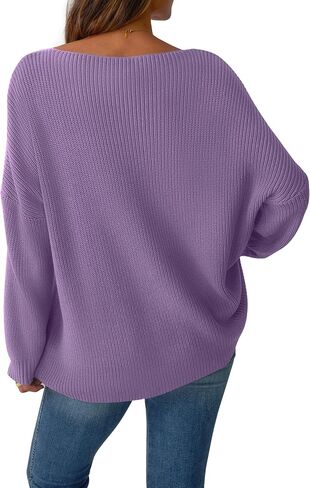Women's V Neck Oversized Sweaters Off The Shoulder Long Sleeve Pullover Sweater Loose Fit Fall Outfits 2025 Trendy in Saudi Arabia
