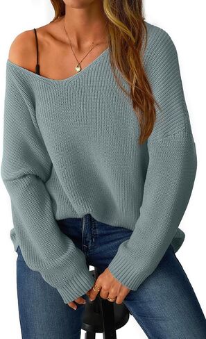 Women's V Neck Oversized Sweaters Off The Shoulder Long Sleeve Pullover Sweater Loose Fit Fall Outfits 2025 Trendy in Saudi Arabia
