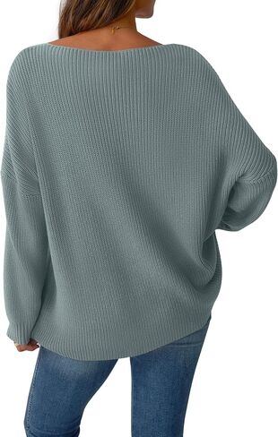 Women's V Neck Oversized Sweaters Off The Shoulder Long Sleeve Pullover Sweater Loose Fit Fall Outfits 2025 Trendy in Saudi Arabia
