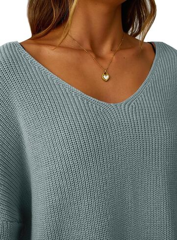 Women's V Neck Oversized Sweaters Off The Shoulder Long Sleeve Pullover Sweater Loose Fit Fall Outfits 2025 Trendy in Saudi Arabia