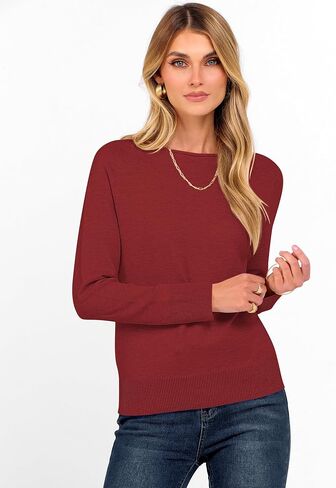 anrabess womens long sleeve boat neck عرضية ناعمة خفيفة الوزن سترة سحرة أساسية أعلى 2025 قميص الخريف ملابس السفر in Kuwait