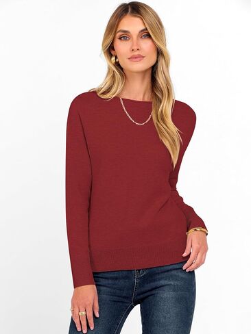anrabess womens long sleeve boat neck عرضية ناعمة خفيفة الوزن سترة سحرة أساسية أعلى 2025 قميص الخريف ملابس السفر in Kuwait