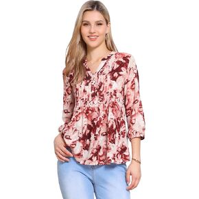 Allegra K Casual Office Floral Blouse for Women's 3/4 Sleeve Half Button V Neck Elegant Top in Saudi Arabia