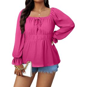 Alvaq Womens Plus Size Tops Tie Brand Square Movid Square Long Long Lency Cholect Shulk Peplum hem Shirt in Kuwait