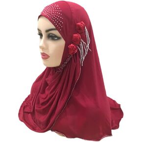Muslim Girls Hijab With Flower Chains Pull On Amira Islamic Scarf Head Wrap Turban Caps Shawl Hijab in Saudi Arabia