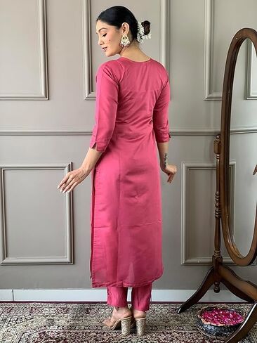 Womens Kurta Set Indian Style Embroidered Straight Party Wear Kurta Pant with Dupatta in Saudi Arabia