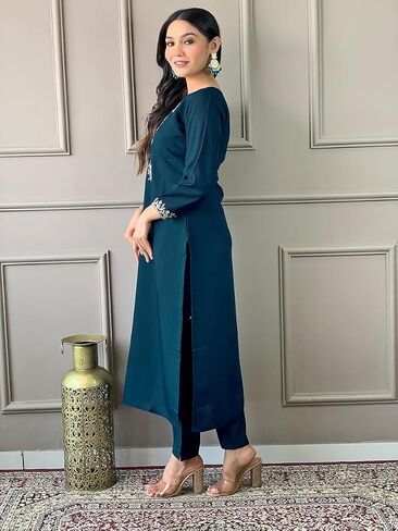 Womens Kurta Set Indian Style Embroidered Straight Party Wear Kurta Pant with Dupatta in Saudi Arabia